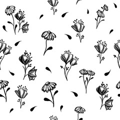 Obraz premium The seamless background is monochrome flowers. Vector illustration