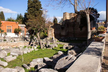 View of the Roman Theater, ancient Roman building in Benevento next to the church of Santa Maria...
