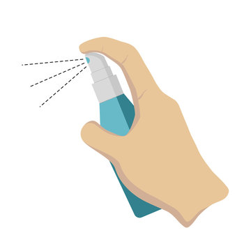 Flat Design Vector Of Right Hand Press The Spray Bottle.