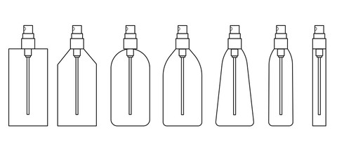 Set 7 item of spray bottle vector flat design, Line art.