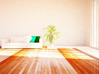 white sofa in the room, 3d