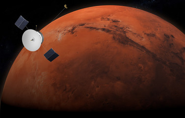 Red planet Mars - is a planet of the solar system. Interplanetary probe explores far planets....