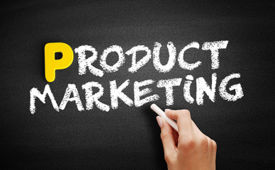 Product Marketing text on blackboard, business concept background