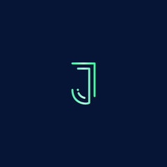 Abstract letter J tech logo design. Minimal emblem design template. 