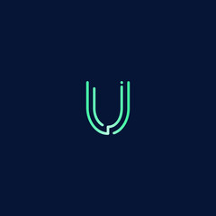 Abstract letter U tech logo design. Minimal emblem design template. 