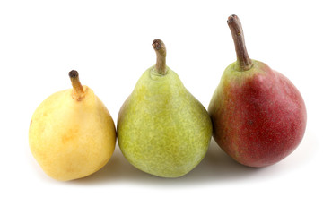 Yellow, green and red pears