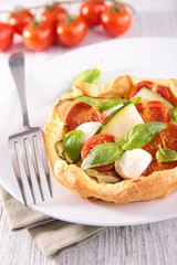 quiche- tomato, zucchini, mozzarella and basil quiche