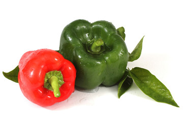 Red and green peppers and leaves