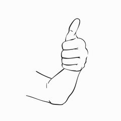 Sketch of thumb up, Hand drawn vector illustration in line art style