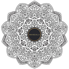 Mandala, tracery round boho doodle. Ethnic ornament, sketched symmetry. Folk, meditation design. Curved shape, isolated on white. Black and white art. Vector