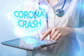 corona crash - hand-drawn graph on chalkboard showing stock market collapse or financial economy crisis caused by coronavirus