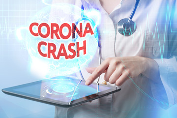 corona crash - hand-drawn graph on chalkboard showing stock market collapse or financial economy...