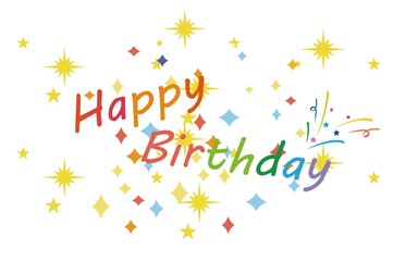 Obraz premium Happy Birthday. Beautiful greeting card poster with calligraphy black text Word star fireworks. Hand drawn, design elements. Handwritten modern brush lettering on a white background