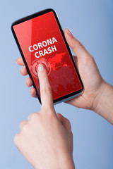 corona crash - hand-drawn graph on chalkboard showing stock market collapse or financial economy...