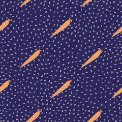 Geometric orange carrot seamless pattern on dots background.