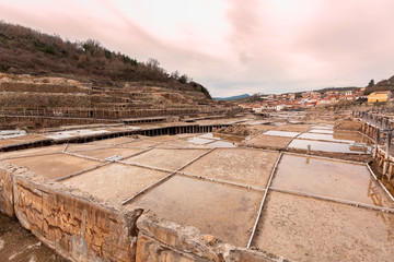 Salt flats of the salty valley of Añana in Álava, Basque Country