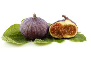 Fig with a half on leaf