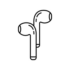 Bluetooth earphones icon. Linear logo. Black simple illustration of wire less accessory for smartphone, mobile devices. Contour isolated vector on white background