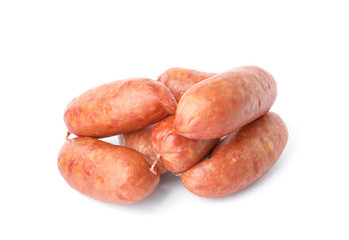 Tasty sausages on white background. Meat product
