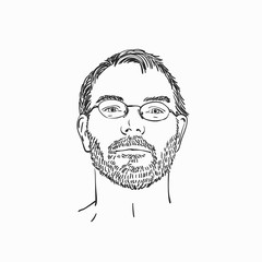Portrait of man wearing glasses and beard hand drawn isolated, Vector sketch line art illustration