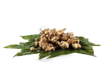 Jerusalem artichokes on leaves