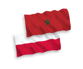 Flags of Morocco and Poland on a white background