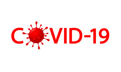 Inscription COVID-19 with abstract virus graphic. World Health Organization WHO introduced new official name for Coronavirus disease named COVID-19. Illustration on white background.