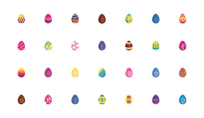 bundle easter eggs painted flat style icons