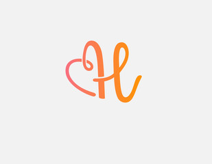 Creative abstract gradient logo icon letter H and heart calligraphy for your company