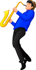 young man playing saxophone