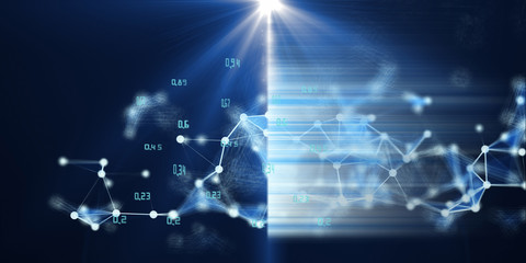 Big data. Abstract background of polygonal concept analytics.  Business and science visualization of artificial intelligence. AI,