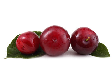 Three plums and leaves
