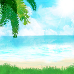 ハイビスカス リゾート地 海 夏 空 背景イラスト Wall Mural あかね 吉田