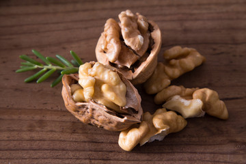 group of nuts or dried fruits on wood