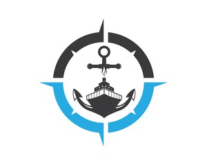 cruise ship Logo Template vector icon illustration compass and anchor