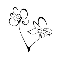blooming flower 4. one stylized blooming flower on a short stalk without leaves in black lines on a white background