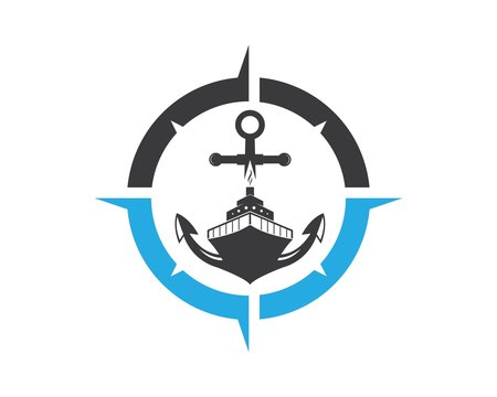 Cruise Ship Logo Template Vector Icon Illustration Compass And Anchor