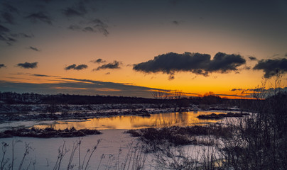 Winter sunrise on river