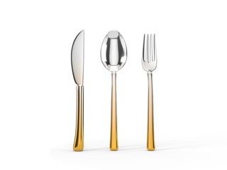fork, knife and spoon set. 3d illustration