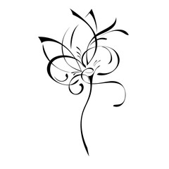 blooming flower 5. one stylized blooming flower on a short stalk without leaves in black lines on a white background