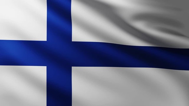 Large Flag of Finland fullscreen background fluttering in the wind