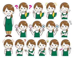 女性、店員、セット