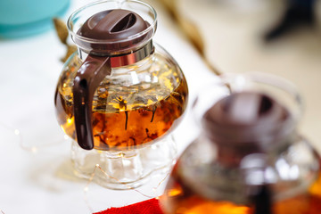 Tea ceremony. Brewed tea in a teapot.