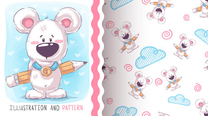 Cute teddy bear - seamless pattern