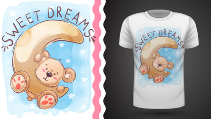 Moon and teddy - idea for print t-shirt