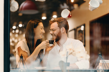 Loving couple in a coffee shop
