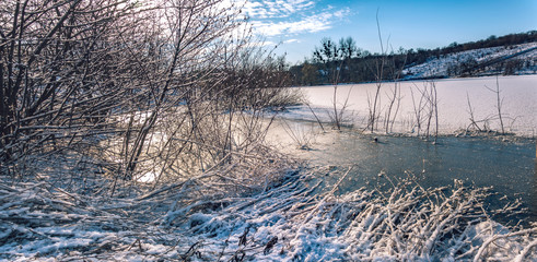 Winter sunrise on river