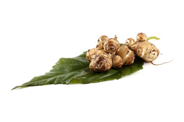 Jerusalem artichokes on leaf