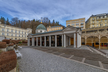 Pavilion of Cross spring - spring in Marianske Lazne (Marienbad) - great famous Bohemian spa town in the west part of the Czech Republic (region Karlovy Vary)