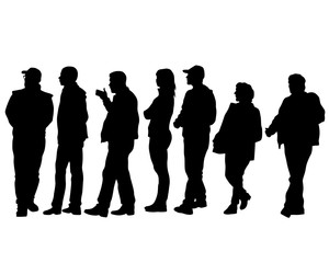 Big crowds people on street. Isolated silhouette on a white background